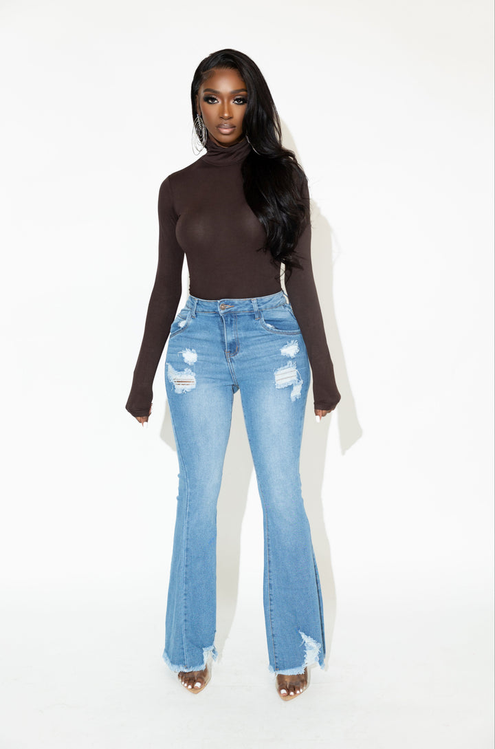 Basic Babe Turtleneck Bodysuit- Chocolate